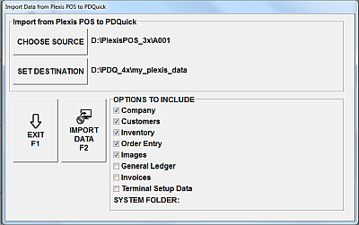Plexis POS to PDQuick Import select source and destination folders